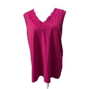 Chico's Women's Size XL (3) Pink Lace Neck Tank Top Shell Cami Stretchy Shirt